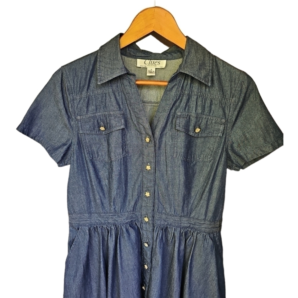 VINTAGE 90s Clues Collection Dark Wash Denim Dress  Size 8 - Picture 4 of 7